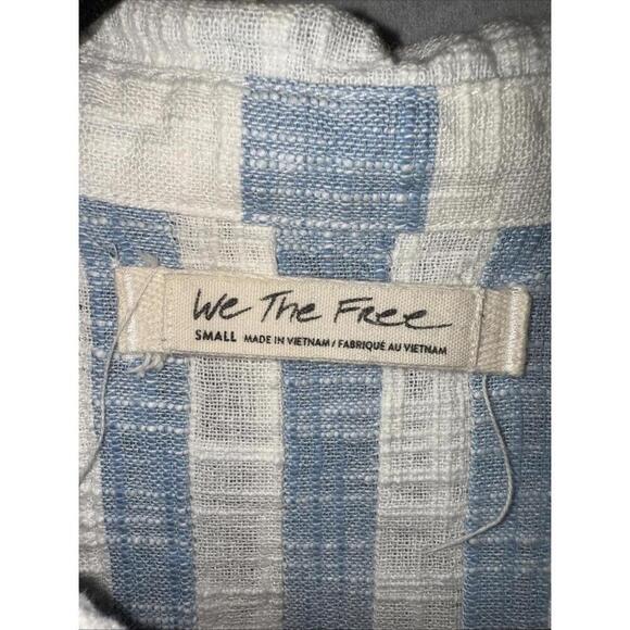 We the Free Classic Boho Beach Gauze Cropped Fringe Striped Button Blouse Small - Picture 8 of 15